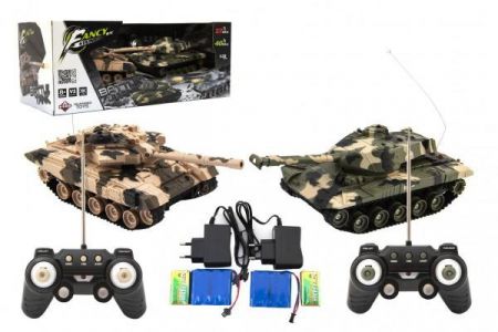 Teddies Tank RC 2ks 25 cm tanková bitva+dob. pack 27MHZ a 40MHz maskáč se zvukem se světlem