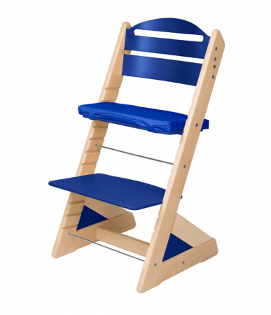 Jitro Dětská rostoucí židle Plus PŘÍRODNÍ VÍCEBAREVNÁ Modrá + modrý podsedák