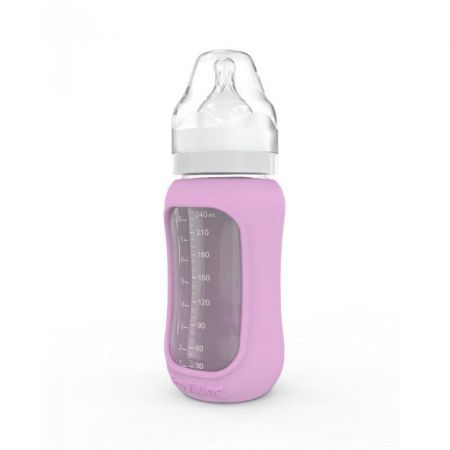 EcoViking Kojenecká lahev skleněná 240 ml široká silikonový obal  Pink levander
