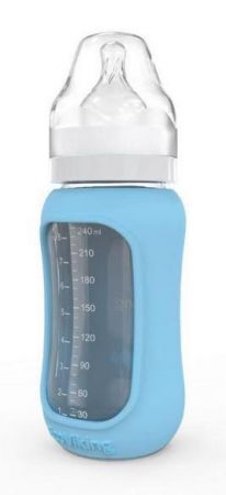 EcoViking Kojenecká lahev skleněná 240 ml široká silikonový obal  Artic blue