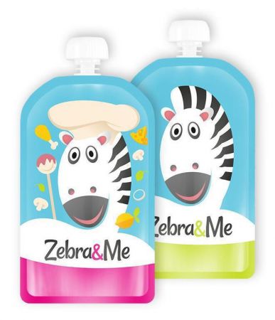 Zebra&Me Kapsička na dětskou stravu pro opakované použití 2 ks Zebra + kuchařka