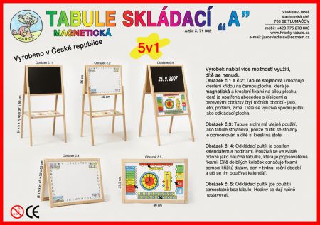 Česká výroba Tabule skládací A 5v1 dřevo 45x90x37cm magnetická v krabici