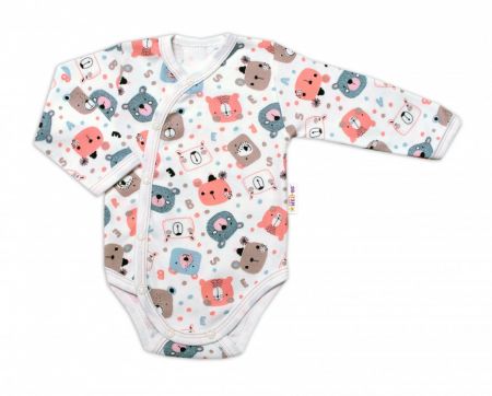 Baby Nellys  Bavlněné body s dl. rukávem, zapínání bokem, New Teddy - Růžové Vel. 74