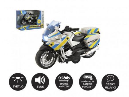 Teddies Motorka policejní 12cm kov/plast na zpětné nat. na baterie se světlem se zvukem CZ v krabi