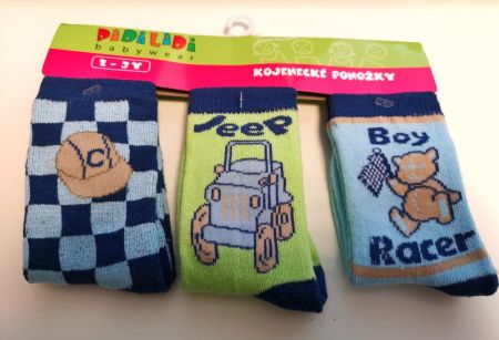 Pidilidi Dětské ponožky 2-3 roky 3 páry v balení (vel. 92/98) Jeep + boy racer