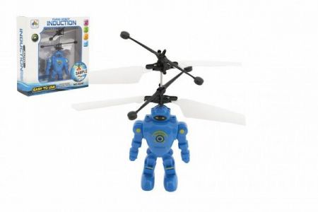 Teddies Robot/Vrtulník 15cm reagující na pohyb ruky s USB nabíjecím kabelem se světlem