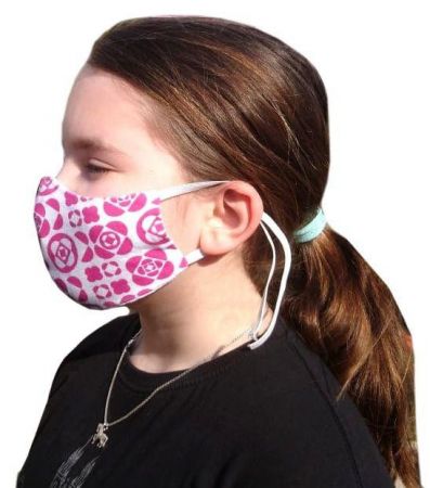 Látková respirační rouška - maska pro děti od 7 do 12 let  Fuchsie + květiny