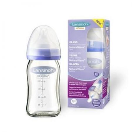 Lansinoh skleněná kojenecká láhev s NaturalWave TM savičkou 240ml, střední průtok