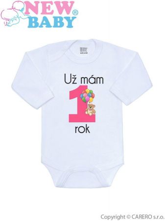 NEW BABY Body s potiskem New Baby Už mám 1 rok růžové vel. 86