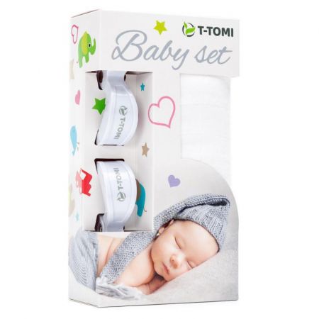 T-tomi Baby set - bambusová osuška + kočárkový kolíček White