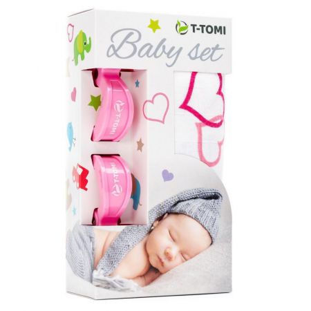 T-tomi Baby set - bambusová osuška + kočárkový kolíček Hearts