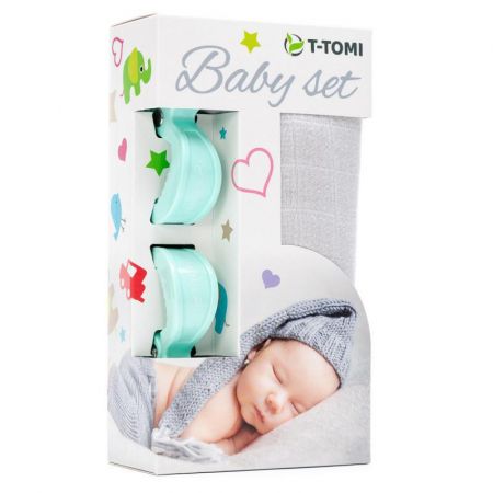 T-tomi Baby set - bambusová osuška + kočárkový kolíček Grey