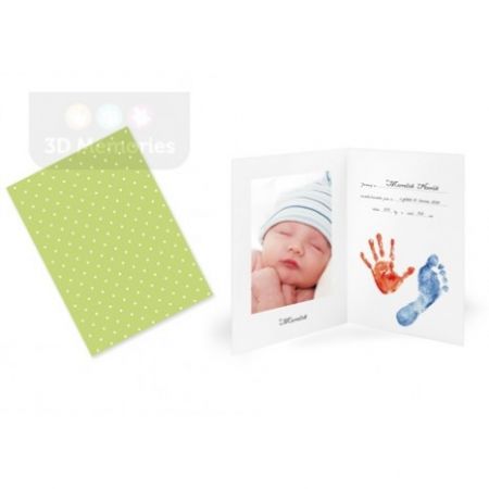 3D Memories Oznámení o narození miminka - pro otisky ručiček i nožiček a fotografii miminka Zelené