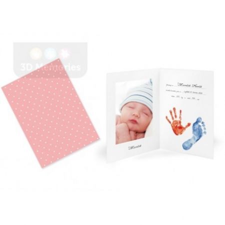 3D Memories Oznámení o narození miminka - pro otisky ručiček i nožiček a fotografii miminka Růžové s obálkou
