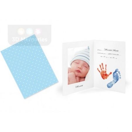 3D Memories Oznámení o narození miminka - pro otisky ručiček i nožiček a fotografii miminka Modré s obálkou