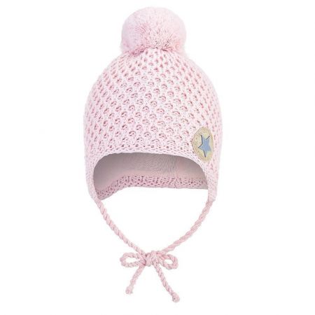 Little Angel (DITA) Čepice pletená zavazovací drobný vzor bambule Outlast® Sv. růžová Vel. 4 (45-48 cm)