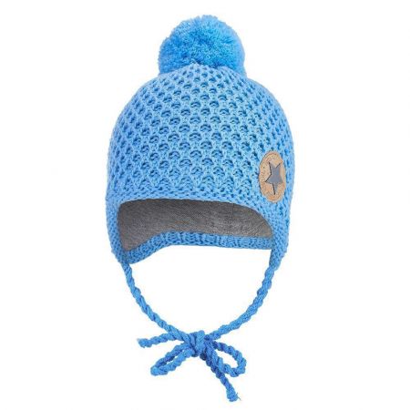 Little Angel (DITA) Čepice pletená zavazovací drobný vzor bambule Outlast® Sv. modrá Vel. 4 (45-48 cm)