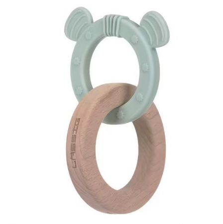 Lässig Teether Ring 2in1 Wood/Silikone Little Chums kousátko-Dog