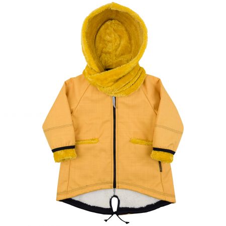 žlutý softshellový kabátek s kapucí a šálou - 5-7 let