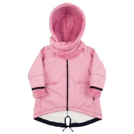 růžový softshellový kabátek s kapucí a šálou - 3-5 let