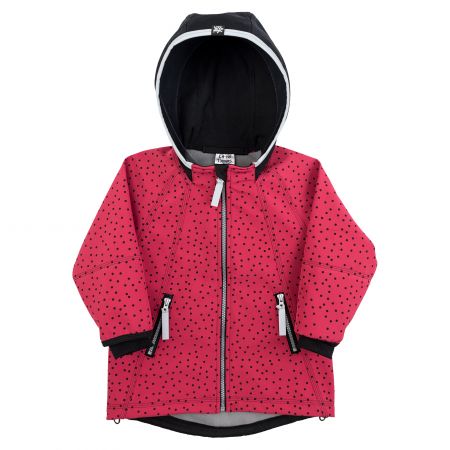 tmavě růžová puntíkatá softshellová bunda s kapucí - 5-7 let