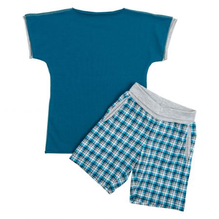 modré pyžamo s kostkovaným vzorem - 122-128