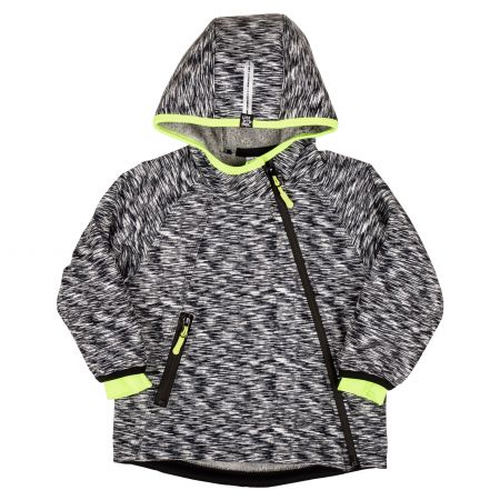 černo-šedá žíhaná softshellová bunda s kapucí - 110-116
