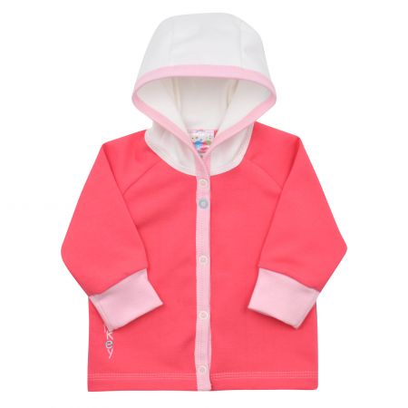 růžový bavlněný kabátek s kapucí - 74-80