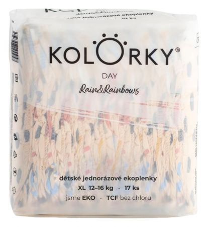 KOLORKY KOLORKY DAY Pleny jednorázové eko, déšť&duhy XL (12-16 kg) 17 ks