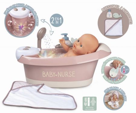 Smoby Vanička s tekoucí vodou ve sprše Balneo Bath Natur D'Amour Baby Nurse  s jacuzzi koupelí se světlem a bubláním elektronické