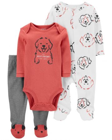 CARTERS CARTER'S Set 3dílný body dl. rukáv, overal, polodupačky Red Dog kluk LBB NB/ vel. 56