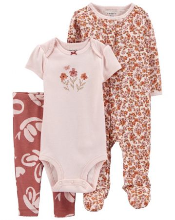 CARTERS CARTER'S Set 3dílný body kr. rukáv, overal, legíny Pink Floral holka LBB PRO