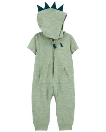 CARTERS CARTER'S Overal na zip bez nožiček kr. rukáv Green Dino kluk NB