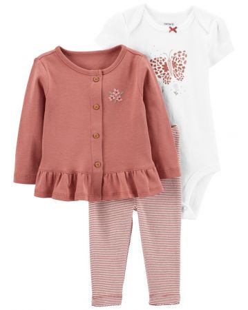 CARTERS CARTER'S Set 3dílný body kr. rukáv, cardigan, legíny Pink Butterfly holka 9m