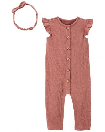 CARTERS CARTER'S Set 2dílný overal bez rukávů, čelenka Pink holka NB/vel. 56