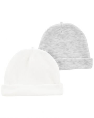 CARTERS CARTER'S Čepice White & Grey neutrál 2ks 0-3m