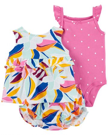 CARTERS CARTER'S Set 3dílný body na ramínka, tílko, kalhotky Multi Floral holka 9m