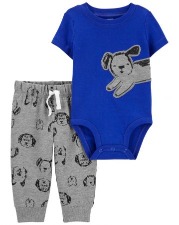 CARTERS CARTER'S Set 2dílný body kr. rukáv, tepláky Blue Dog kluk 3m