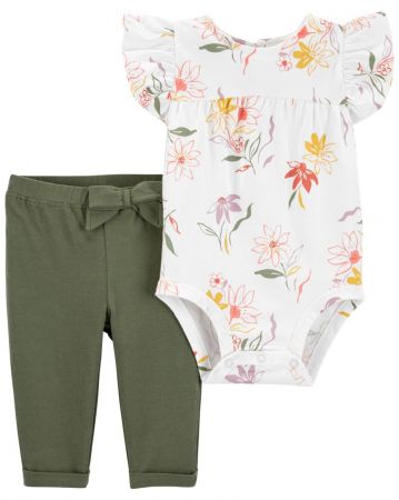 CARTERS CARTER'S Set 2dílný body kr. rukáv, legíny Ivory Floral holka NB