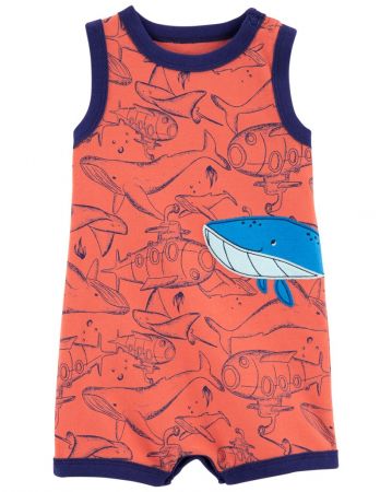 CARTERS CARTER'S Overal letní Orange Whale kluk NB