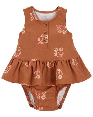 CARTERS CARTER'S Body bez rukávů s volánem Brown Flowers holka 9m