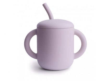 Mushie - silikonový pohárek se slámkou - Soft Lilac