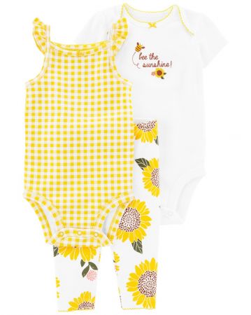 CARTERS CARTER'S Set 3dílný legíny, body kr. rukáv, body na ramínka Yellow Sunflower holka 6m