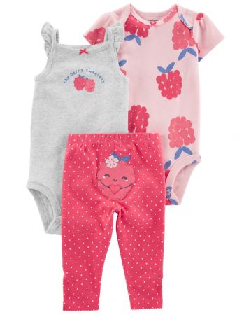 CARTERS CARTER'S Set 3dílný legíny, body kr. rukáv, body na ramínka Pink Raspberry holka 3m