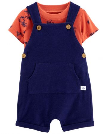 CARTERS CARTER'S Set 2dílný triko kr. rukáv, kraťasy na kšandy Navy Orange kluk NB/vel. 56