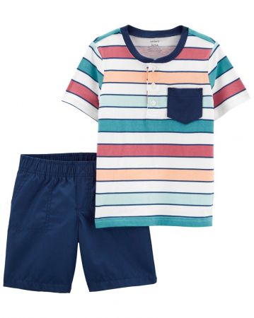 CARTERS CARTER'S Set 2dílný triko kr. rukáv, kraťasy Color Stripes kluk 9m