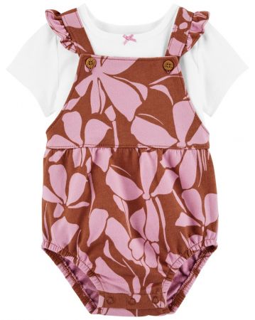 CARTERS CARTER'S Set 2dílný triko kr. rukáv, kalhotky na kšandy Pink Foral holka 6m