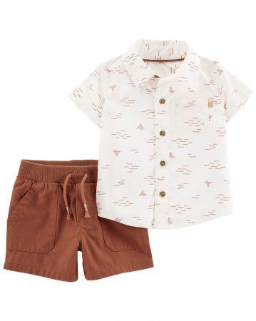 CARTERS CARTER'S Set 2dílný košile kr. rukáv, kraťasy Ivory Brown kluk 6m