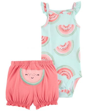 CARTERS CARTER'S Set 2dílný body na ramínka, kraťasy Pink Watermelon holka 9m