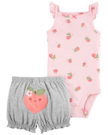 CARTERS CARTER'S Set 2dílný body na ramínka, kraťasy Pink Peach holka 18m